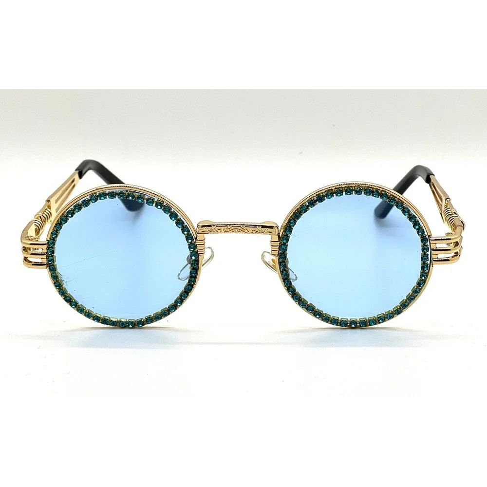 Luxury Men Women Style‎ Blue Lens Gold Frame Sunglasses Party Shades Eye Glasses